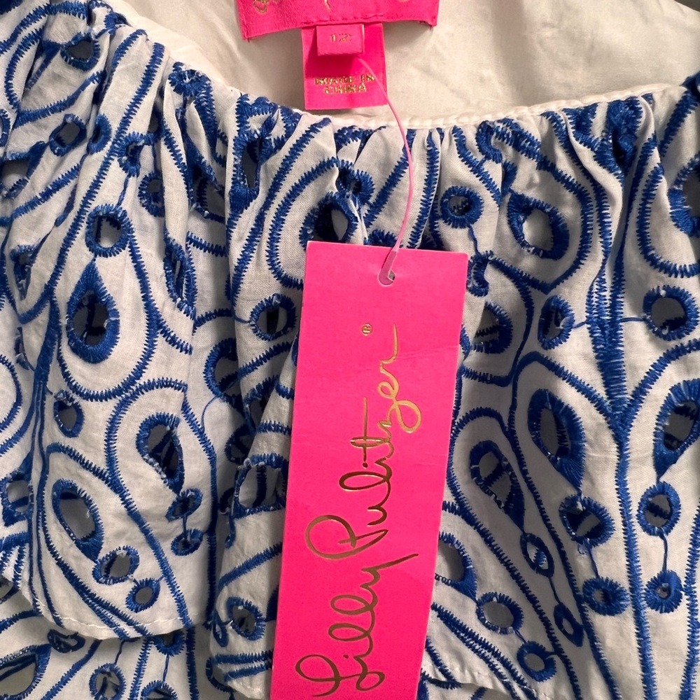 NWT Lilly Pulitzer Sundea One Shoulder Eyelet Shift Dress Blue Tang Size 12 - Picture 7 of 12
